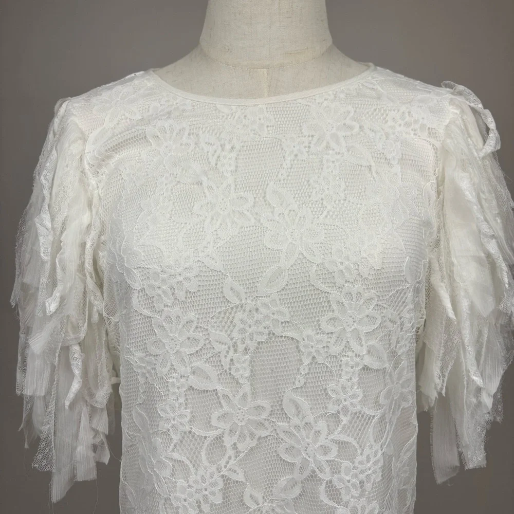 Free People Songbird Mini Dress Lace Frilled White M